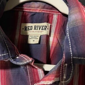 Men's Casual Red and Blue Plaid Shirt